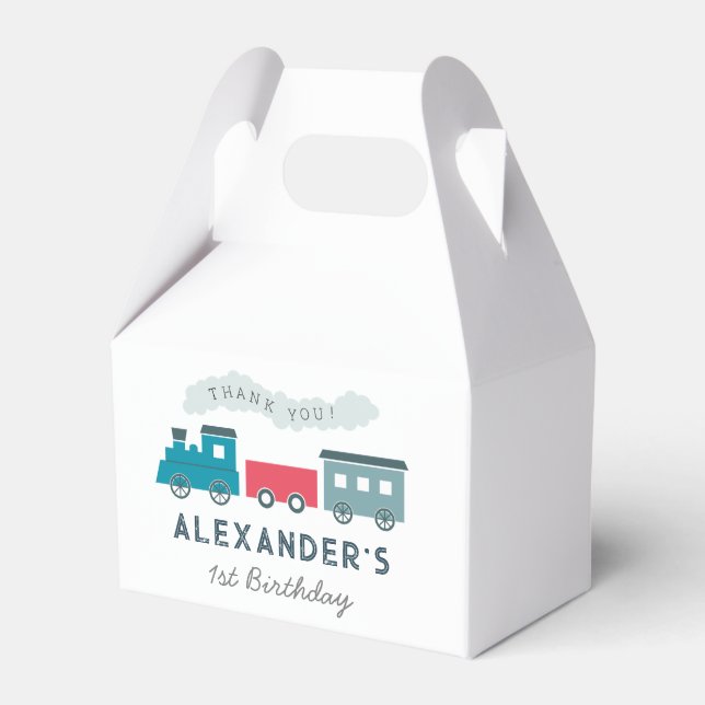 Steam Tåg Blue Boy Birthday Tack Presentaskar (Framsidan Sidan)