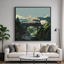 Steam Tåg Bridge - Painterly Stil Ligcape Art Poster