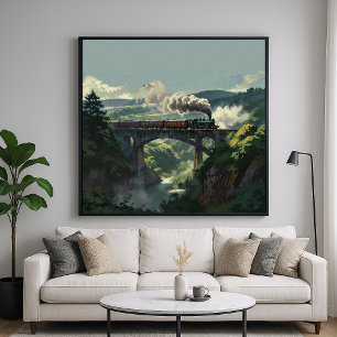Steam Tåg Bridge - Painterly Stil Ligcape Art Poster