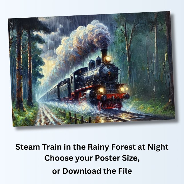 Steam Tåg i regnskogen på natten, järnvägen Poster (Skapare uppladdad)