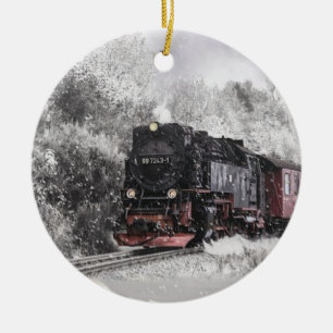 Steam Tåg i Snö Julgransprydnad Keramik