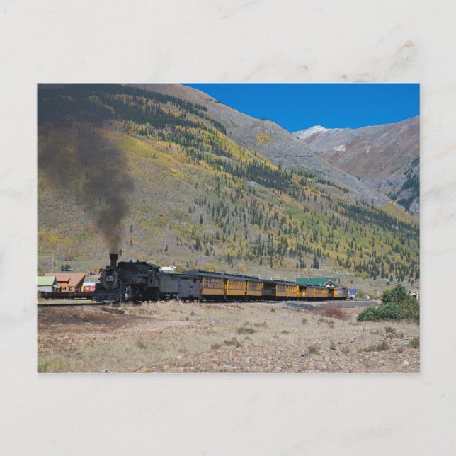 Steam tåg lämnande stad vykort (Framsida)