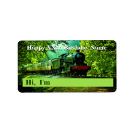 Steam Tåg Man's Födelsedagsfest NAME STICKERS Adressetikett