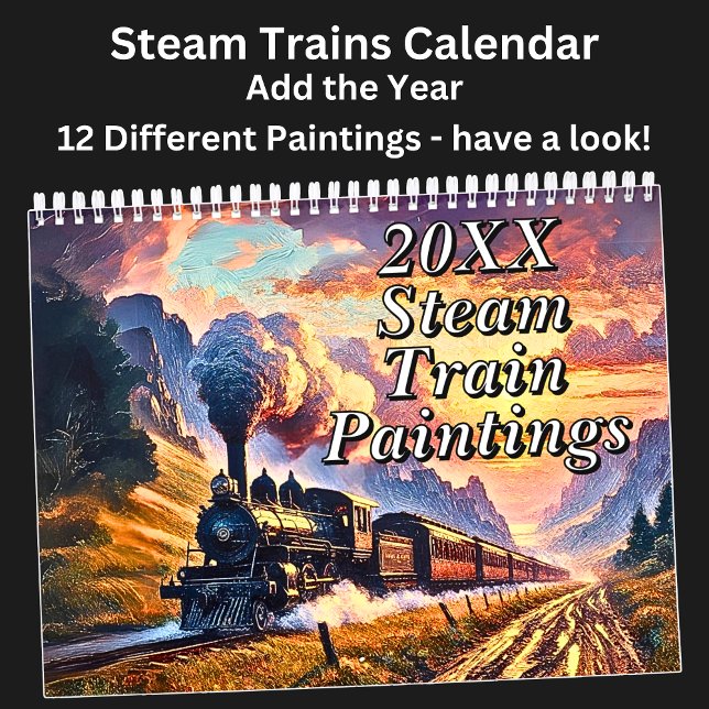Steam Tåg Paintings, 12 Olika. Kalender (Skapare uppladdad)
