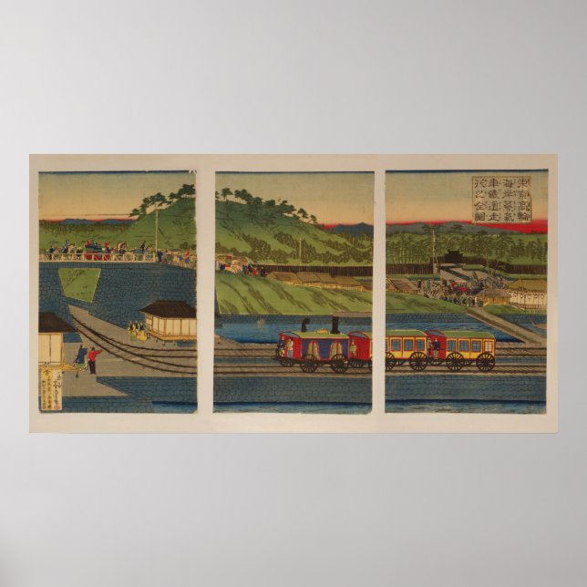 Steam tåg vid Takanawa seashore, Tokyo Poster (Framsidan)