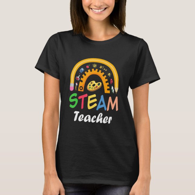 Steam Teacher Back to school Stem Rainbow T Shirt (Framsida)