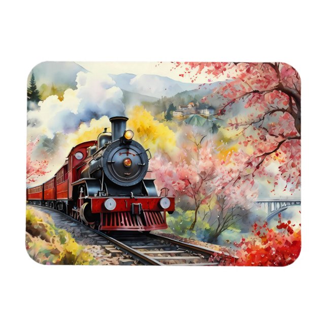 Steam Train Dreams Landscape Watercolour Artwork j Magnet (Horisontell)