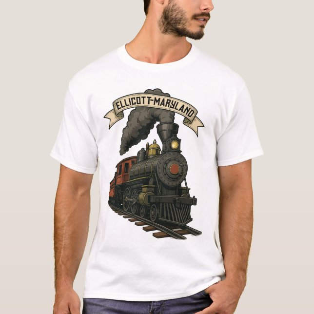 Steam Train Locomotive of Ellicott Maryland T Shirt (Framsida)
