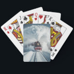 Steam Train Playing Cards Casinokort<br><div class="desc">This striking playing card deck features a powerful steam locomotive charging through a snowy landscape, billowing clouds of winter mist as it barrels down the tracks. The imagery is bold, nostalgic, and full of motion — perfect for train enthusiasts, winter lovers, and anyone who appreciates vintage travel aesthetics. Whether you’re...</div>