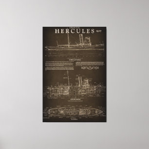 Steam Tugboat HERCULES Blueprint 1907 Canvastryck