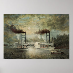 Steambåt Tävling på Mississippi Poster