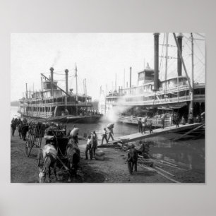 Steambåtar i Mississippifloden vid Docken Poster
