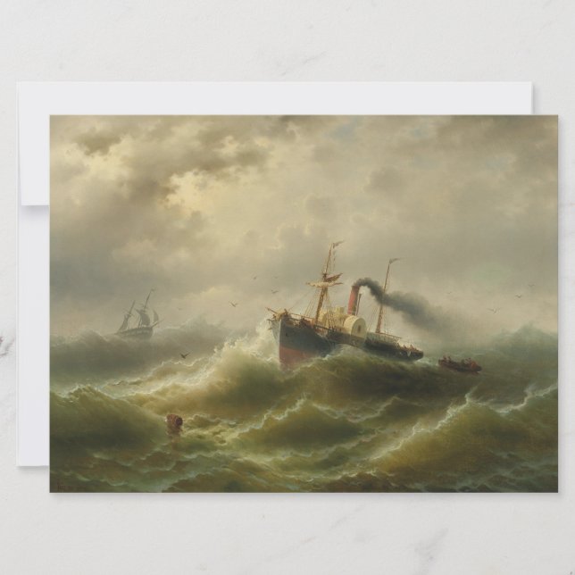 Steamboat i en Storm vid Nordsjön Kort (Framsida)