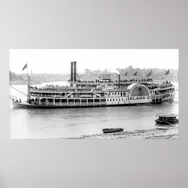 Steamboat 'Island Queen' 1906 BW Poster (Framsidan)