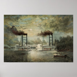 Steamboat Tävling på Mississippi Poster