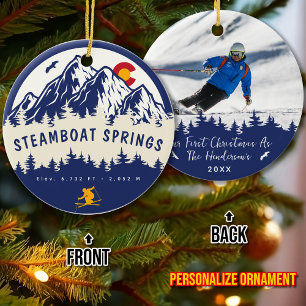 Steamboat Vår Colorado Flagga Mountain Skiing Julgransprydnad Keramik