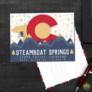 Steamboat Vår Colorado Flagga Mountain Skiing Vykort