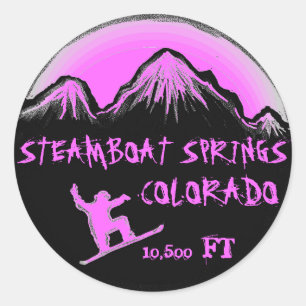 Steamboat Vår Colorado rosa snowboard-klistermär Runt Klistermärke