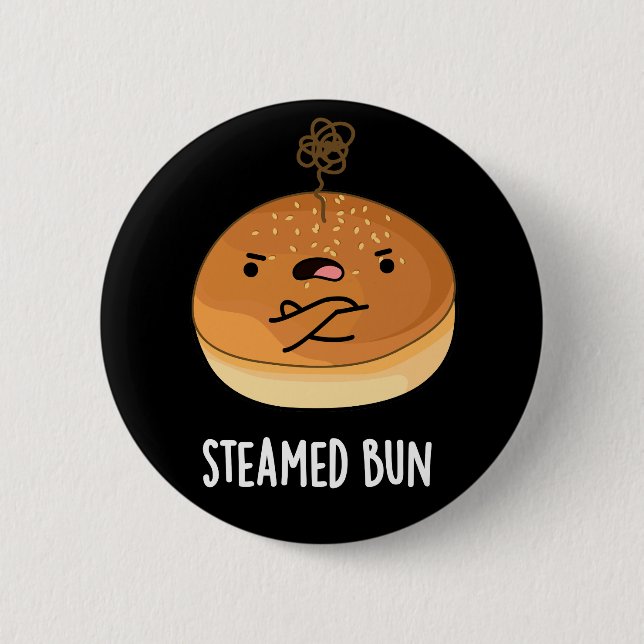Steamed Bun Funny Food Pun Mörk BG Knapp (Framsida)