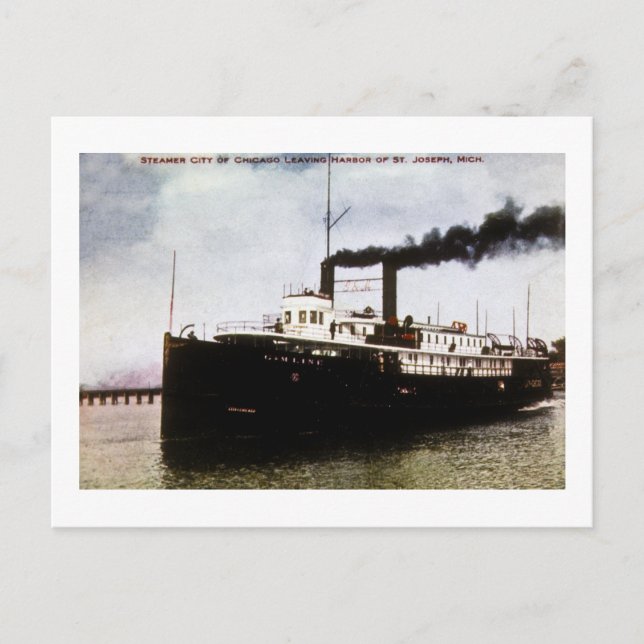 Steamer City of Chicago, Harbour St Joseph Michiga Vykort (Framsida)