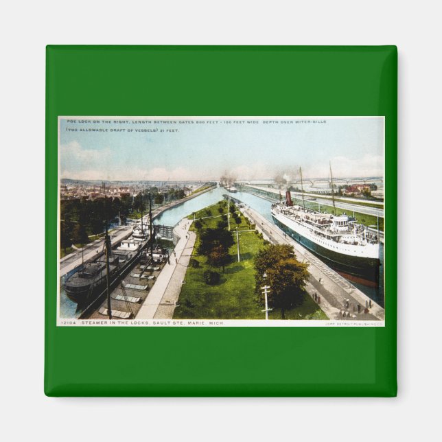 Steamer i Locks, Sault Ste.Marie, Michigan Magnet (Framsidan)
