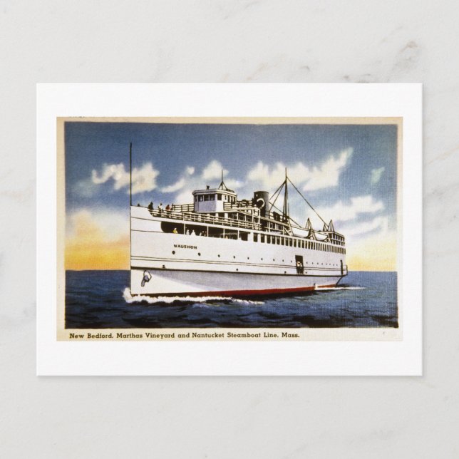 Steamer Naushon, Nantucket Steamboat Line, massa. Vykort (Framsida)