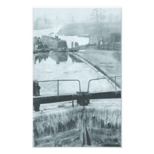 Steamer och butty på kanalen i vinter fototryck