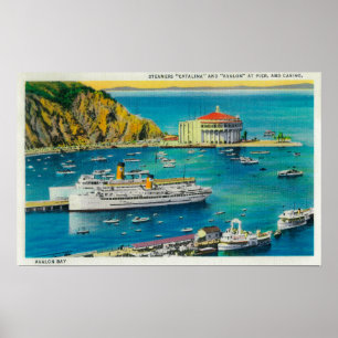 Steamers Catalina och Avalon på pir och kasino Poster