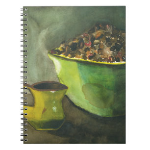 Steaming God morgon Kopp i Coffee Bowl Coffee Bean Anteckningsbok