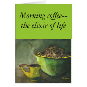 Steaming God morgon Kopp i Coffee Bowl Coffee Bean Hälsningskort
