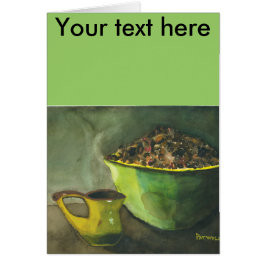 Steaming God morgon Kopp i Coffee Bowl Coffee Bean Hälsningskort