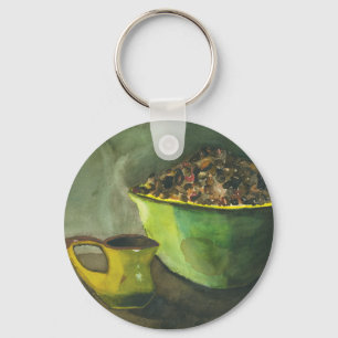 Steaming God morgon Kopp i Coffee Bowl Coffee Bean Nyckelring