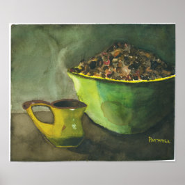 Steaming God morgon Kopp i Coffee Bowl Coffee Bean Poster