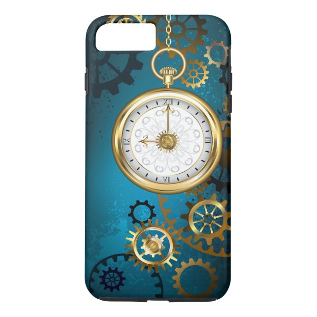 Steampun turcoise Background med Gears Case-Mate iPhone Skal (Baksida)
