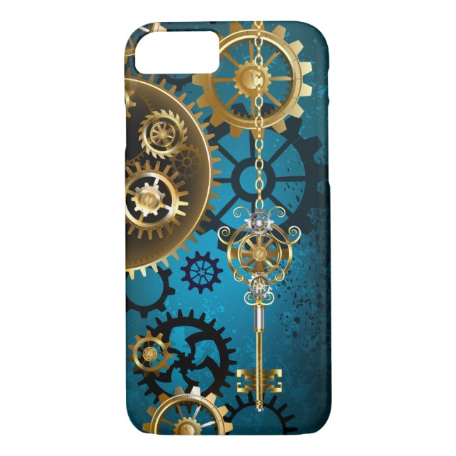 Steampun turcoise Background med Gears Case-Mate iPhone Skal (Baksida)