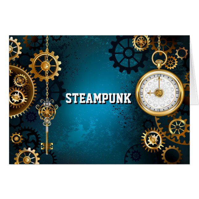 Steampun turcoise Background med Gears Hälsningskort (Framsidan Horizontal)