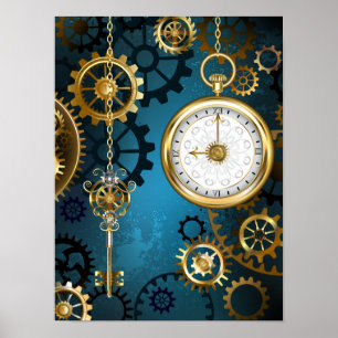 Steampun turcoise Background med Gears Poster
