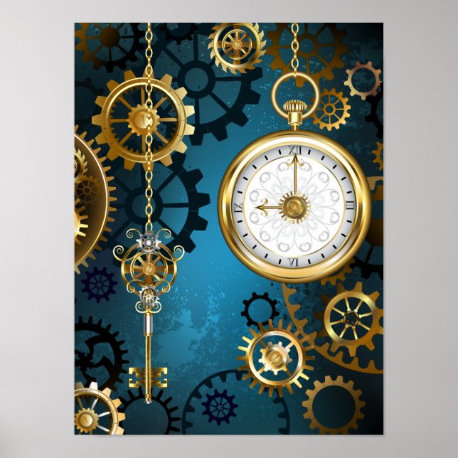 Steampun turcoise Background med Gears Poster (Framsidan)
