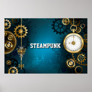 Steampun turcoise Background med Gears Poster
