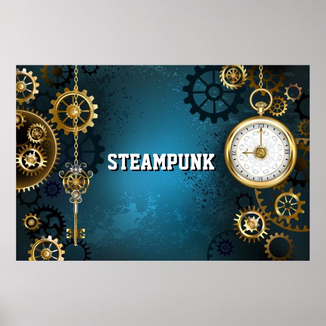 Steampun turcoise Background med Gears Poster (Framsidan)