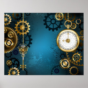 Steampun turcoise Background med Gears Poster