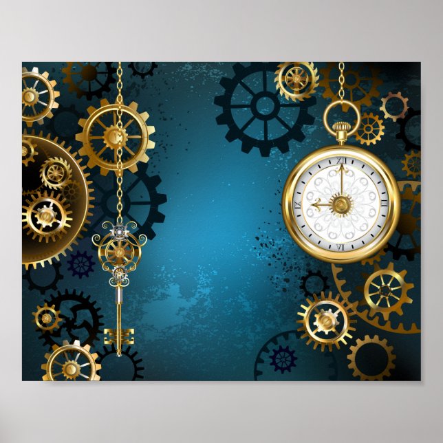 Steampun turcoise Background med Gears Poster (Framsidan)