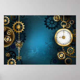 Steampun turcoise Background med Gears Poster