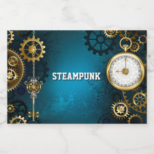 Steampun turcoise Background med Gears Spritflaskor Etikett