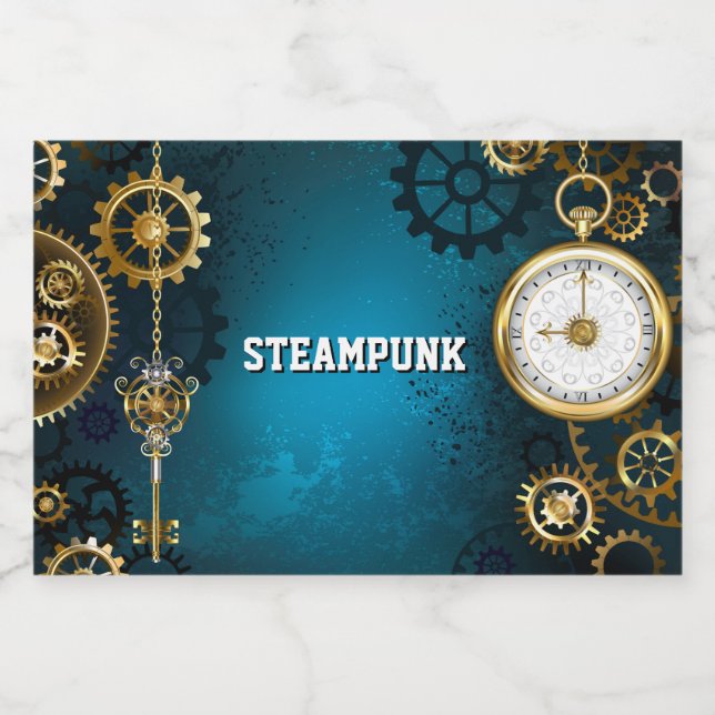 Steampun turcoise Background med Gears Spritflaskor Etikett (Enkel etikett)