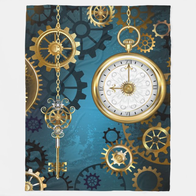 Steampun turkos Bakgrund med växlar Fleecefilt (Framsidan)