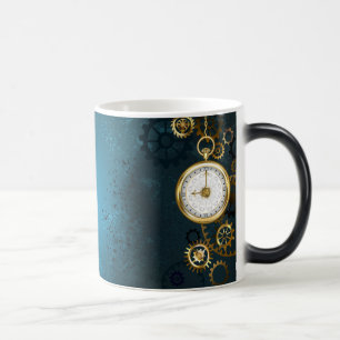 Steampun turkos Bakgrund med växlar Magisk Mugg