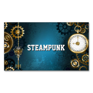 Steampun turkos Bakgrund med växlar Magnetiska Visitkort