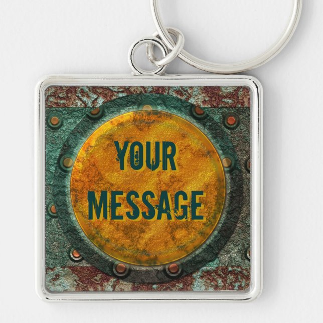 Steampunk 1A Nyckelkedja Fyrkantig Silverfärgad Nyckelring (Framsidan)