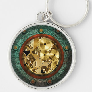 Steampunk 1B Keychain Rund Silverfärgad Nyckelring